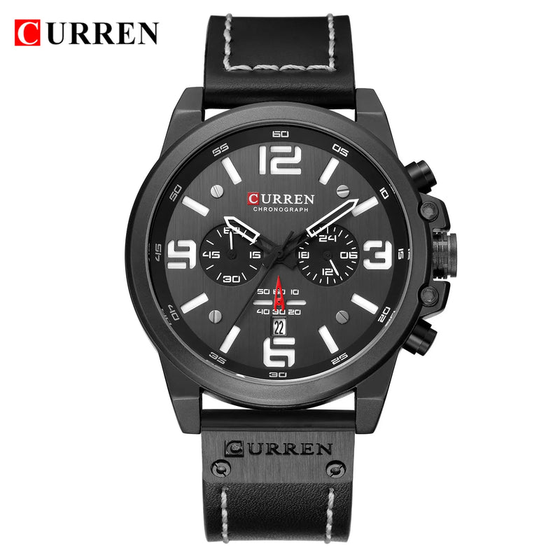 CURREN-Relógio de quartzo de couro genuíno impermeável masculino, relógio de pulso, cronógrafo, militar, esporte, marca de luxo