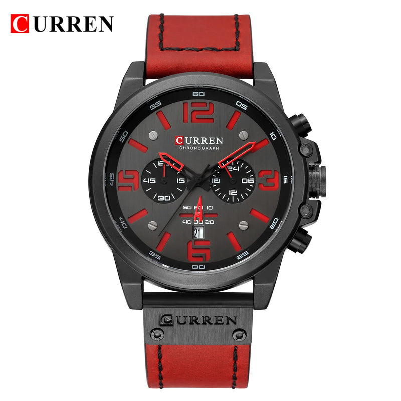 CURREN-Relógio de quartzo de couro genuíno impermeável masculino, relógio de pulso, cronógrafo, militar, esporte, marca de luxo