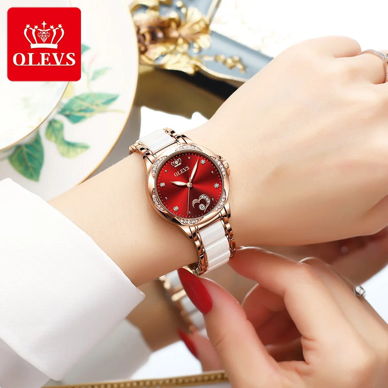 New Fashion OLEVS Luxury Brand Women Mechanical Watch Ceramics Watch Strap Automatic Mechanical Watches for Women Gift for Women