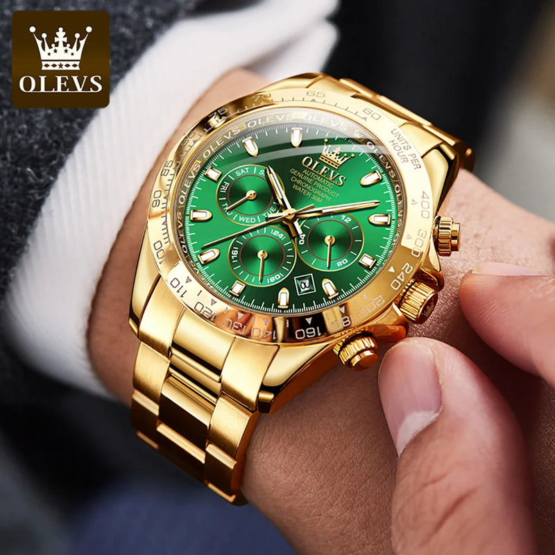 OLEVS Luxury Automatic Watch For Men Waterproof Mechanical Multifunction Watches Gold Original Man Wristwatch Relogios Masculino