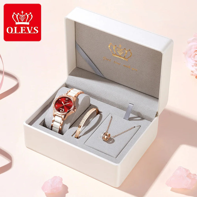 New Fashion OLEVS Luxury Brand Women Mechanical Watch Ceramics Watch Strap Automatic Mechanical Watches for Women Gift for Women