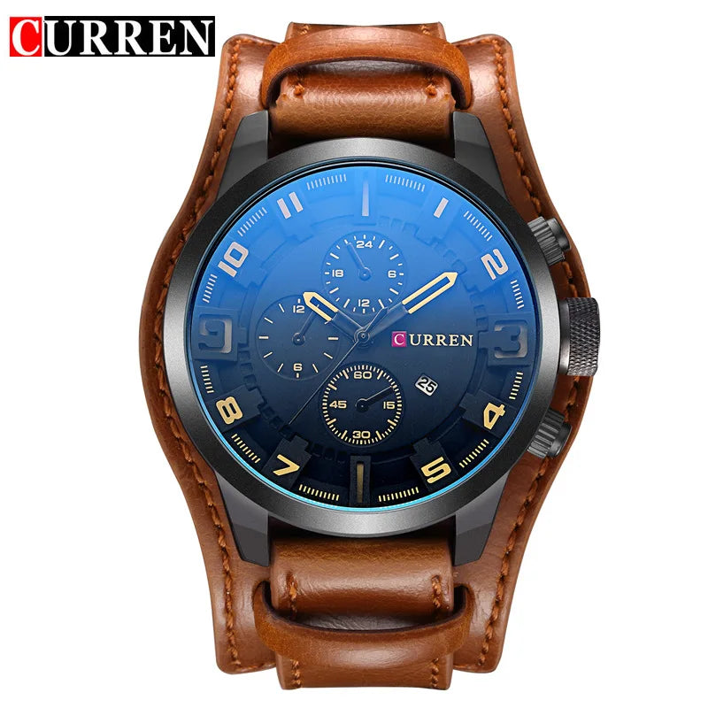 Curren-relógio de pulso masculino com pulseira de couro, relógio de quartzo, marca de luxo, casual, com data, 8225