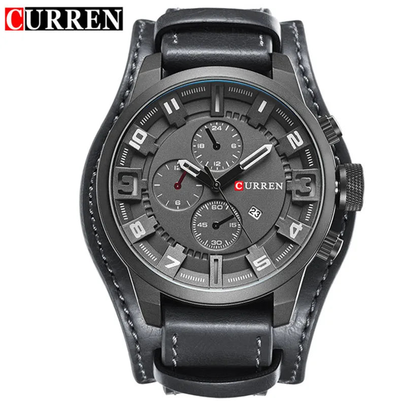 Curren-relógio de pulso masculino com pulseira de couro, relógio de quartzo, marca de luxo, casual, com data, 8225