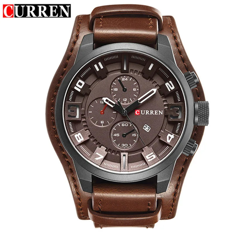 Curren-relógio de pulso masculino com pulseira de couro, relógio de quartzo, marca de luxo, casual, com data, 8225