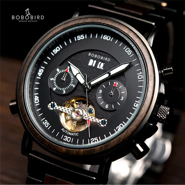 Auto Mechanical Couple Watches Timepiece for Men Ladies Wristwatch Date Display relogio masculino de luxo BOBO BIRD