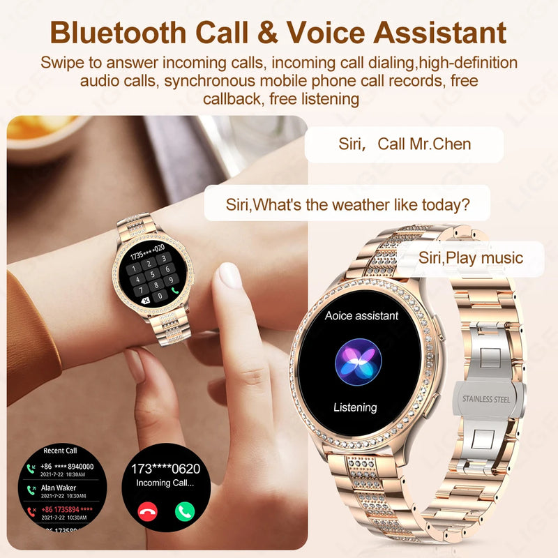 LIGE 1.32 inch Women Smart Watch Bluetooth Call AI Voice Assistant Women's Watches Custom Watch Face Health Monitor Smartwatches