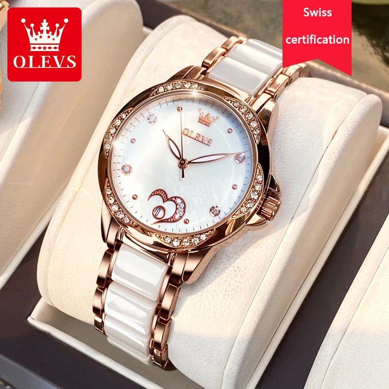 New Fashion OLEVS Luxury Brand Women Mechanical Watch Ceramics Watch Strap Automatic Mechanical Watches for Women Gift for Women