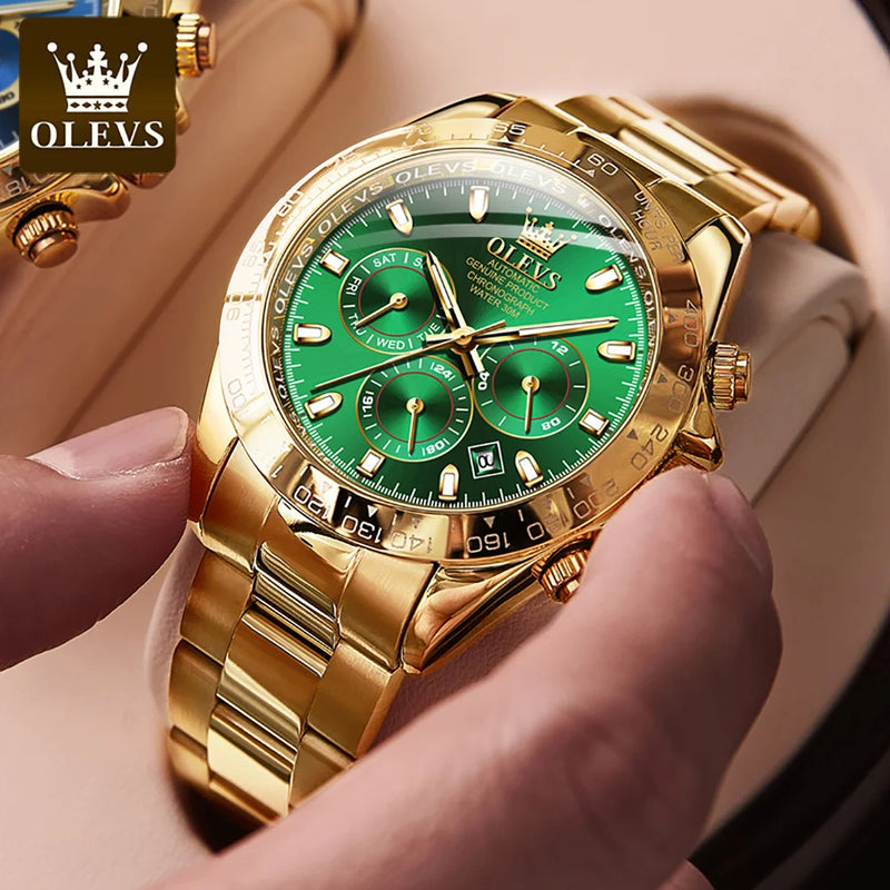 OLEVS Luxury Automatic Watch For Men Waterproof Mechanical Multifunction Watches Gold Original Man Wristwatch Relogios Masculino