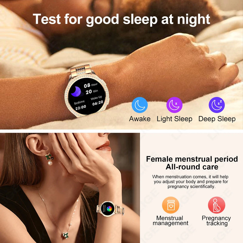 LIGE 1.32 inch Women Smart Watch Bluetooth Call AI Voice Assistant Women's Watches Custom Watch Face Health Monitor Smartwatches