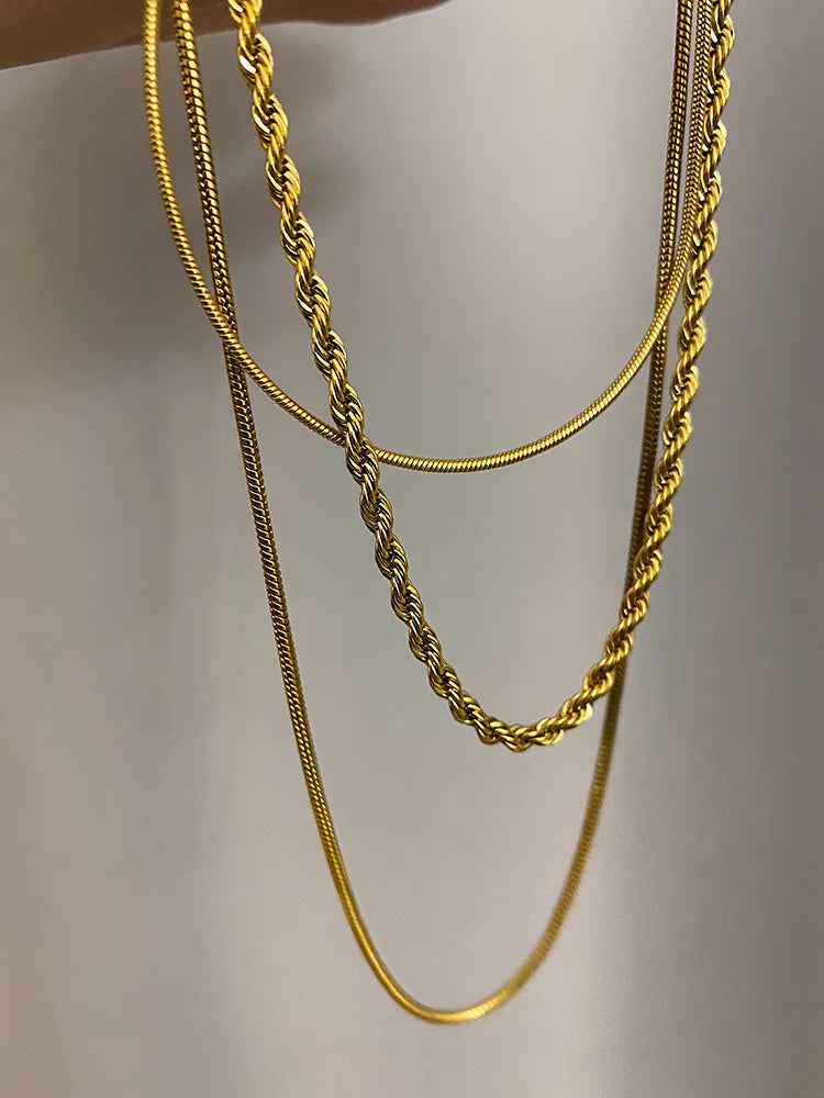 18K Gold Plated Titanium steel Chain Necklace for Women Herringbone Choker Layering Chunky Snake Stack Necklaces for Women Girls