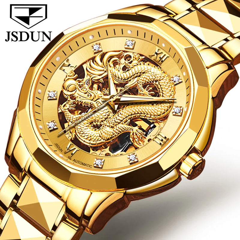 JSDUN New Elegant Fashion Men's Watches Waterproof Tungsten Steel Automatic Mechanical Wrist Watch Men Original Luxury Man Watch