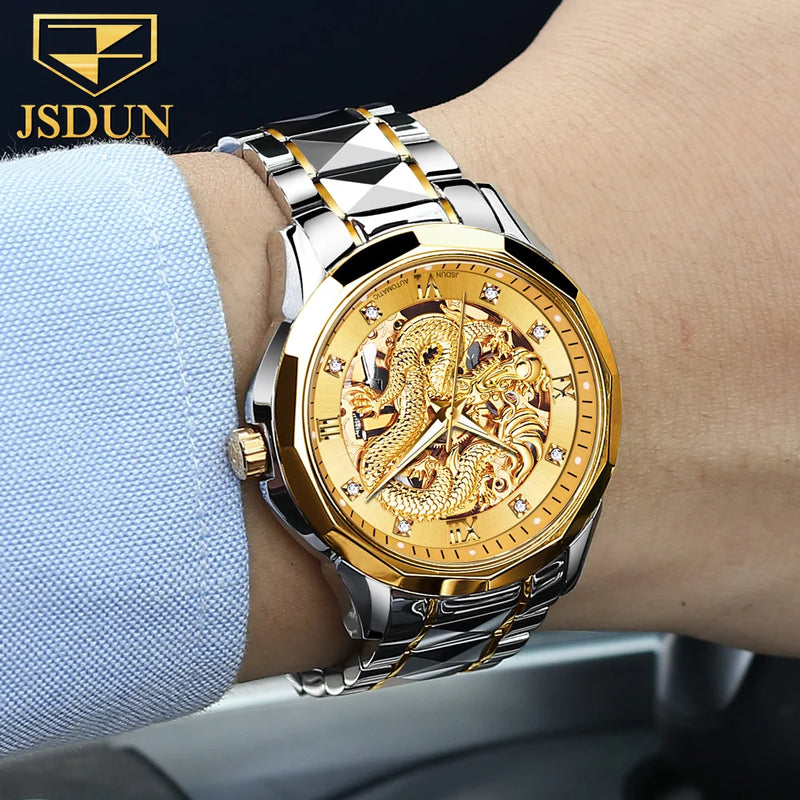 JSDUN New Elegant Fashion Men's Watches Waterproof Tungsten Steel Automatic Mechanical Wrist Watch Men Original Luxury Man Watch