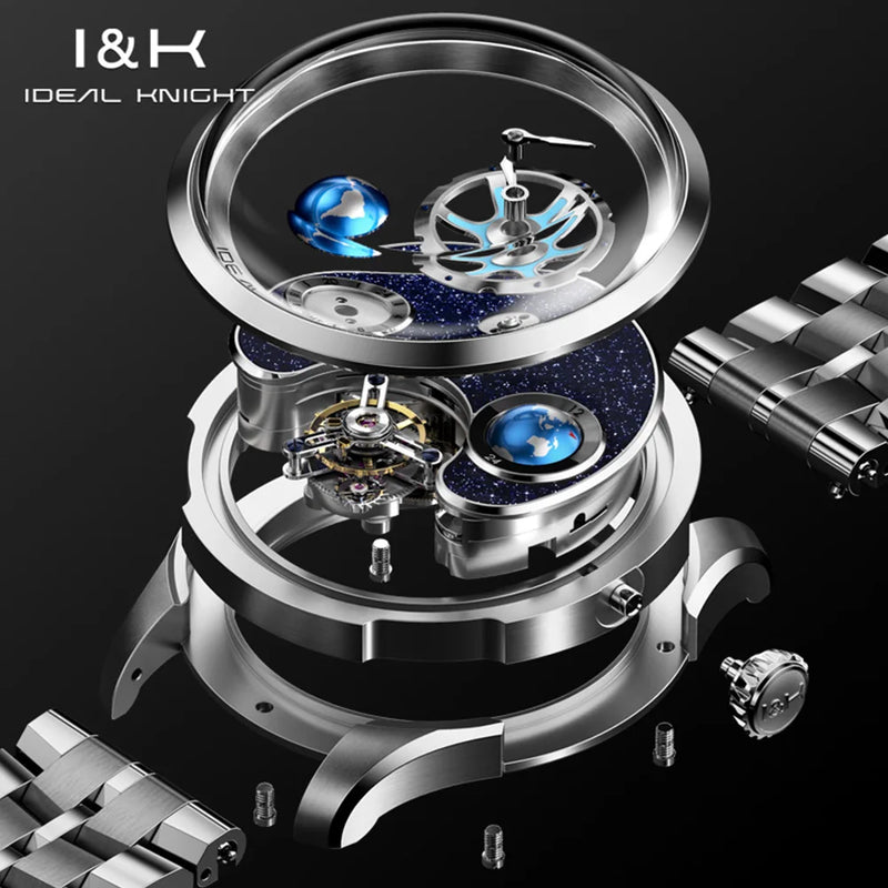 Ideal Knight 6808 Tourbillon Automatic Mechanical Men's Watches Luxury Brand Blue Balloon Design Multifunctional Male Wristwatch