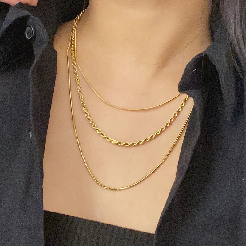 18K Gold Plated Titanium steel Chain Necklace for Women Herringbone Choker Layering Chunky Snake Stack Necklaces for Women Girls