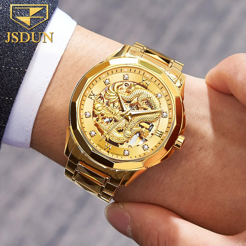 JSDUN New Elegant Fashion Men's Watches Waterproof Tungsten Steel Automatic Mechanical Wrist Watch Men Original Luxury Man Watch