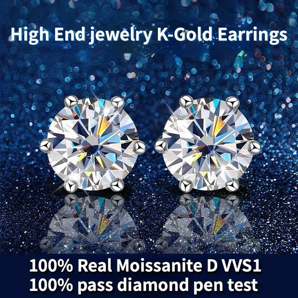 100%Real Moissanite Stud Earrings 14K White Gold Plated 925Sterling Silver 6 Prong Diamond Joias Em Mulher Conjuntos