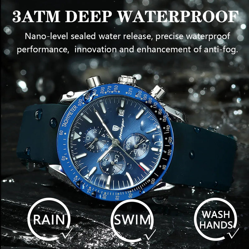 POEDAGAR Luxury Casual Sport Watch Top Brand Creative Chronograph Silicone Strap Date Luminous Waterproof Men Watches Male Clock