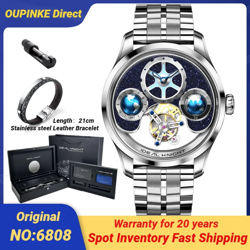 Ideal Knight 6808 Tourbillon Automatic Mechanical Men's Watches Luxury Brand Blue Balloon Design Multifunctional Male Wristwatch