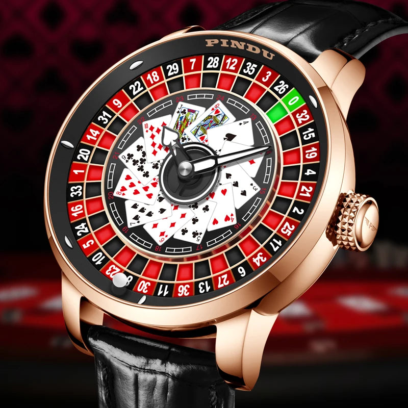 2024 PINDU New Mechanical Watch Men's Watch Top Brand Luxury Fashion Gambling Plate Poker Sapphire Mirror NH 35 Movement+Strap