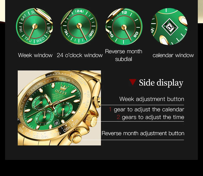 OLEVS Luxury Automatic Watch For Men Waterproof Mechanical Multifunction Watches Gold Original Man Wristwatch Relogios Masculino