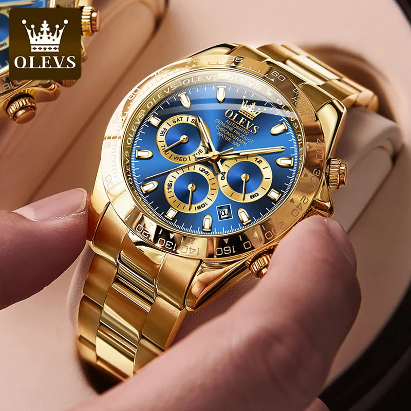 OLEVS Luxury Automatic Watch For Men Waterproof Mechanical Multifunction Watches Gold Original Man Wristwatch Relogios Masculino