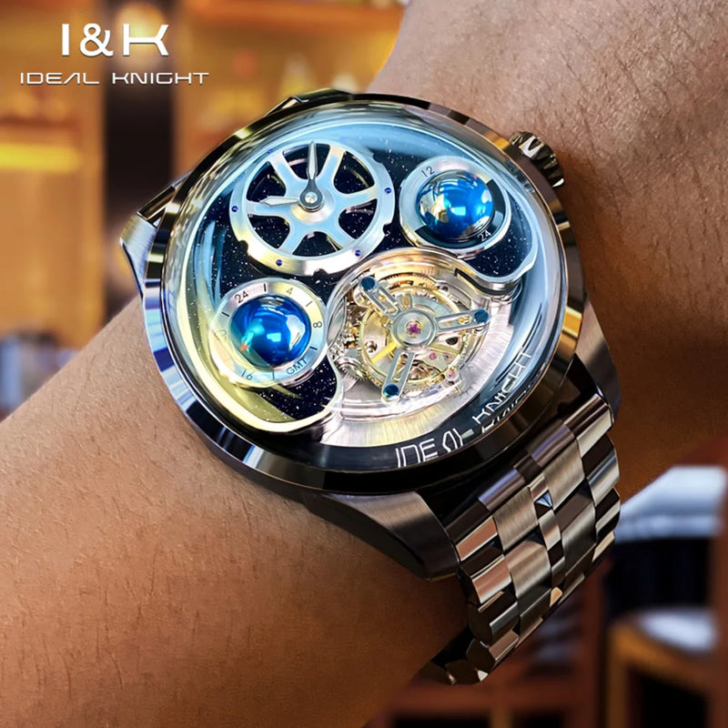 Ideal Knight 6808 Tourbillon Automatic Mechanical Men's Watches Luxury Brand Blue Balloon Design Multifunctional Male Wristwatch