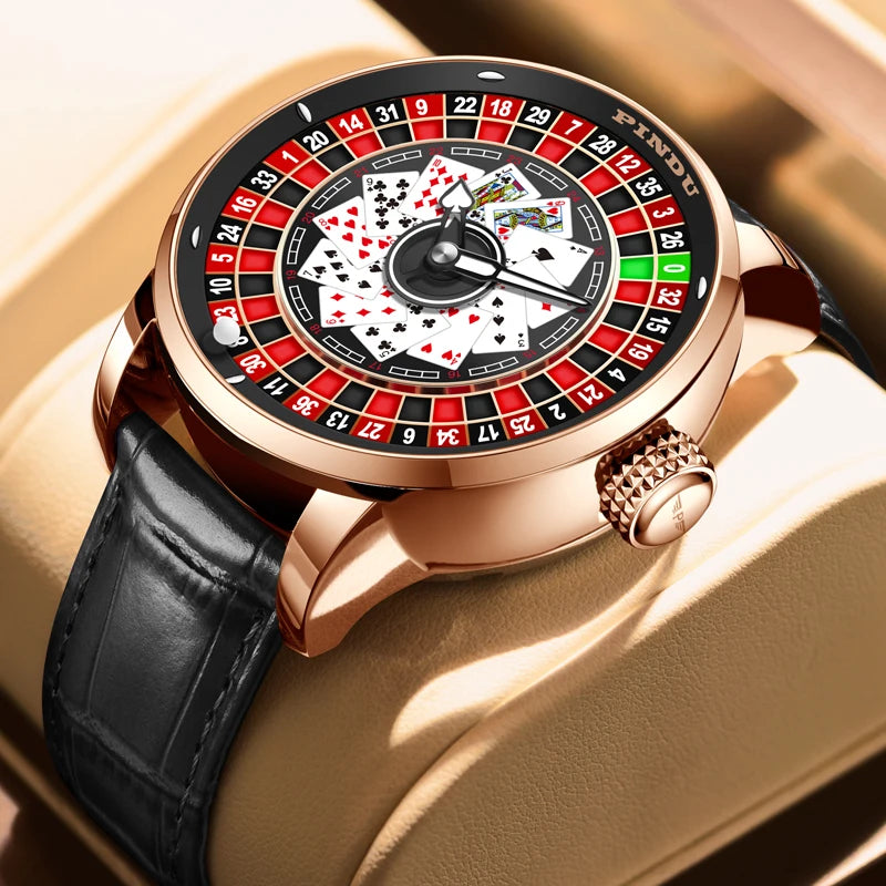 2024 PINDU New Mechanical Watch Men's Watch Top Brand Luxury Fashion Gambling Plate Poker Sapphire Mirror NH 35 Movement+Strap