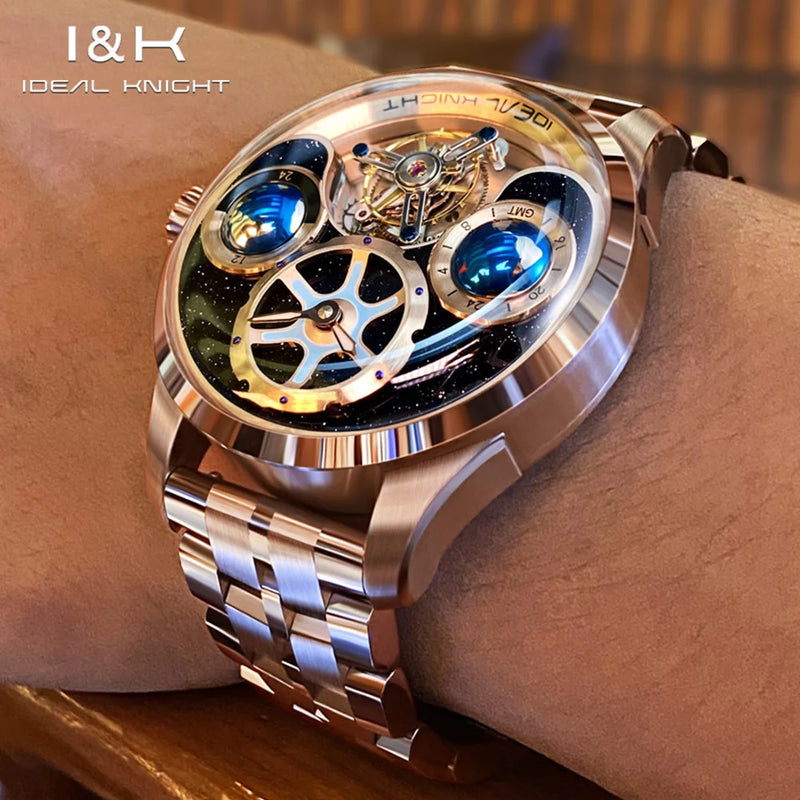 Ideal Knight 6808 Tourbillon Automatic Mechanical Men's Watches Luxury Brand Blue Balloon Design Multifunctional Male Wristwatch